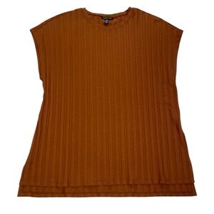 Eileen Fisher Tencel Wide Ribbed Crew Neck Top Size S Cinnamon Stretchy‎ Soft